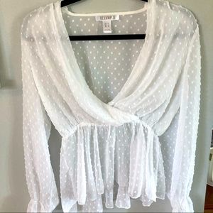 Sheer White Swiss Dot Long sleeve - 3/$15